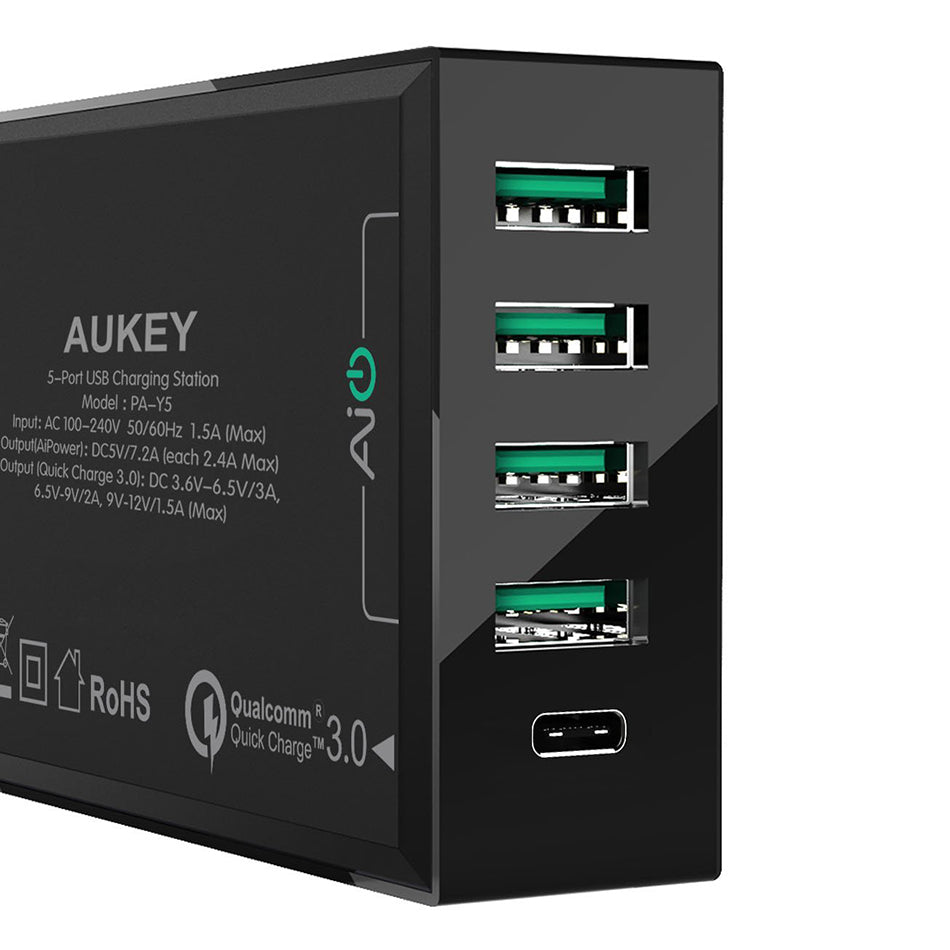 Aukey PA-Y5 (54W) 5-Port USB Type-C Fast Charger / Quick Charge 3.0