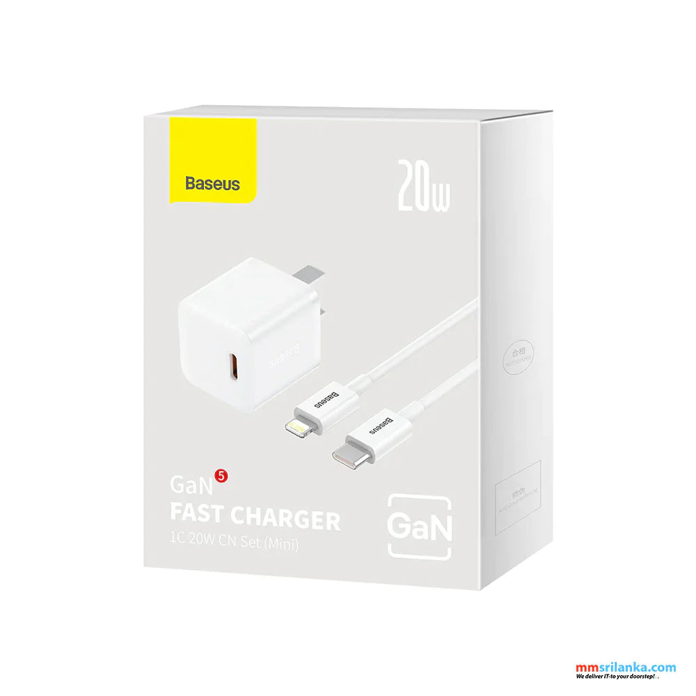 Baseus GaN5 Fast Charger 1C 20W CN Set Mini (With Type-C to iPhone Cable)