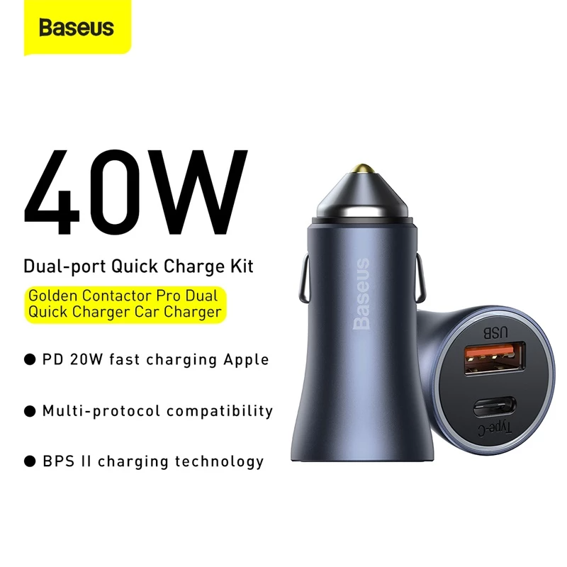 Baseus Golden Contactor Pro Dual Quick Car Charger U+C 40W