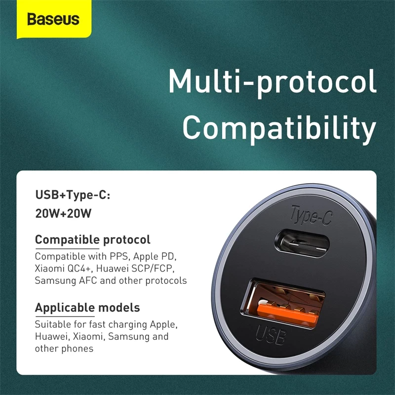 Baseus Golden Contactor Pro Dual Quick Car Charger U+C 40W