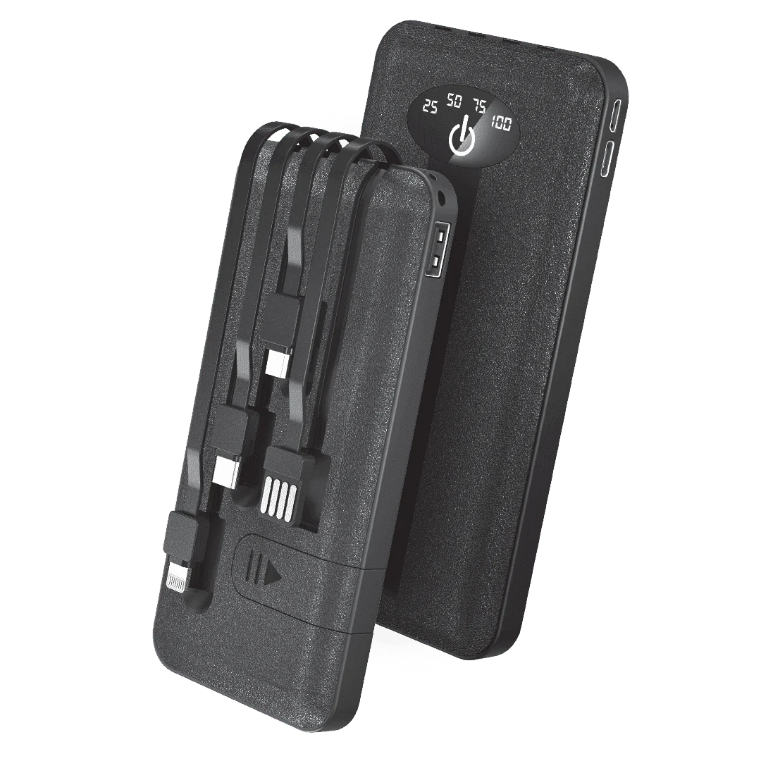 Alpha X200 10000 MAH POWER BANK With LED Display and attached 4in1 Cables